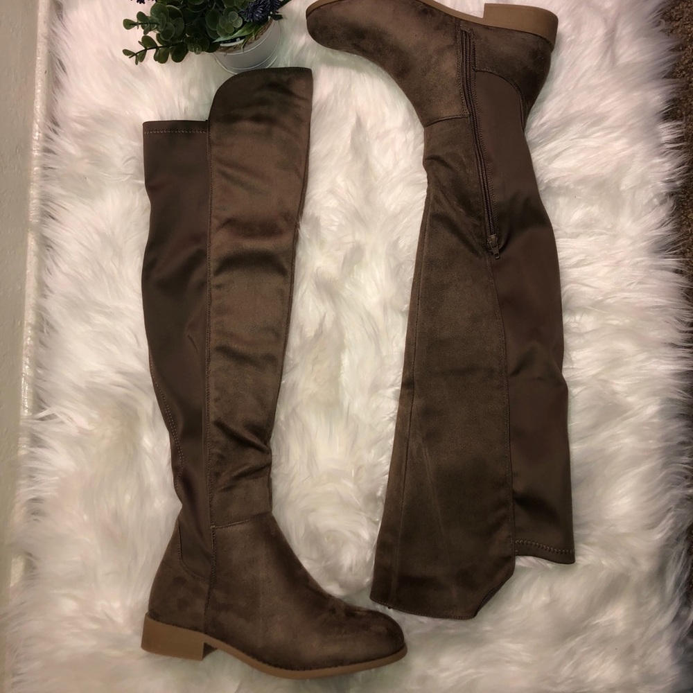 Taupe Suede High Knee Boots